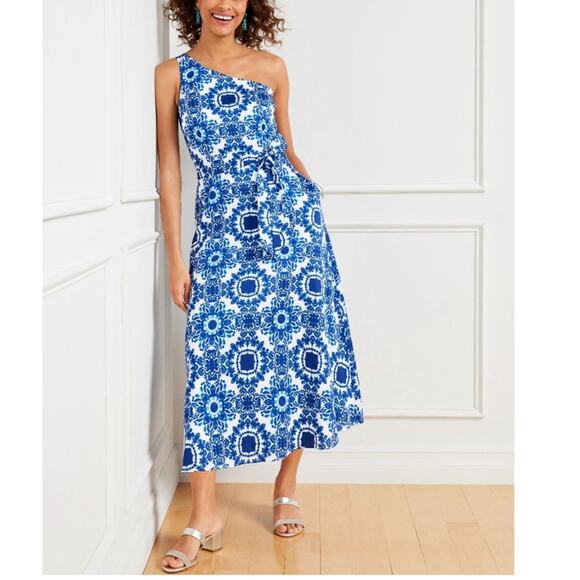 Talbots Blue and White One Shoulder Maxi Dress - Picture 1 of 10